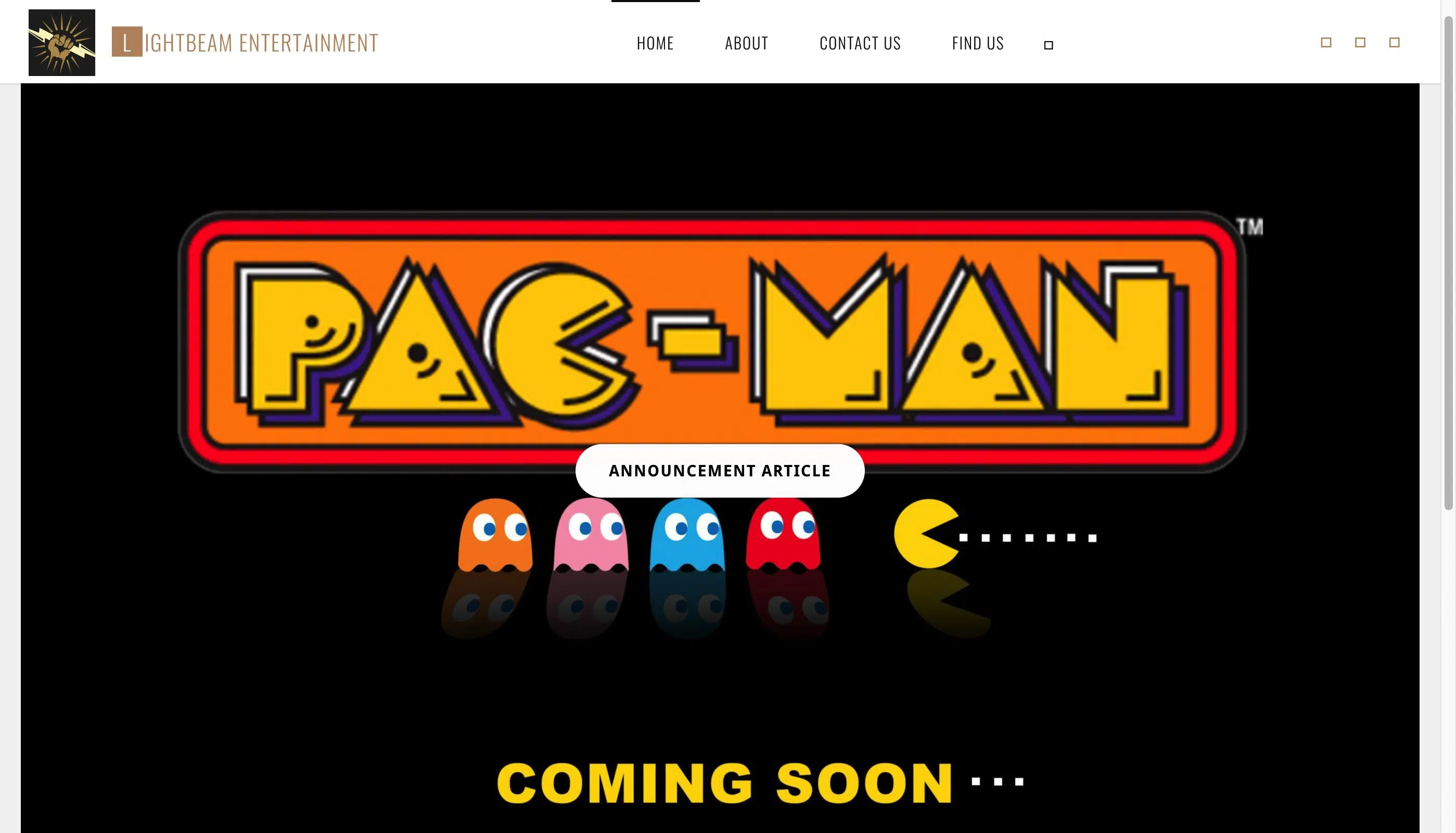 banner de pac-man no site de produtora