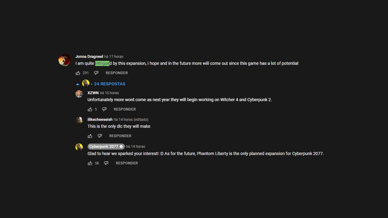 Cyberpunk 2077 comentário YouTube
