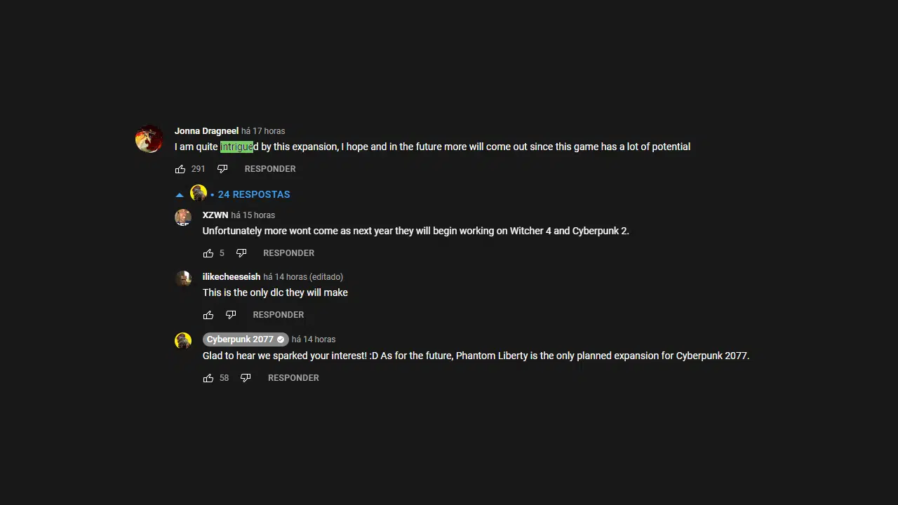 Cyberpunk 2077 comentário YouTube