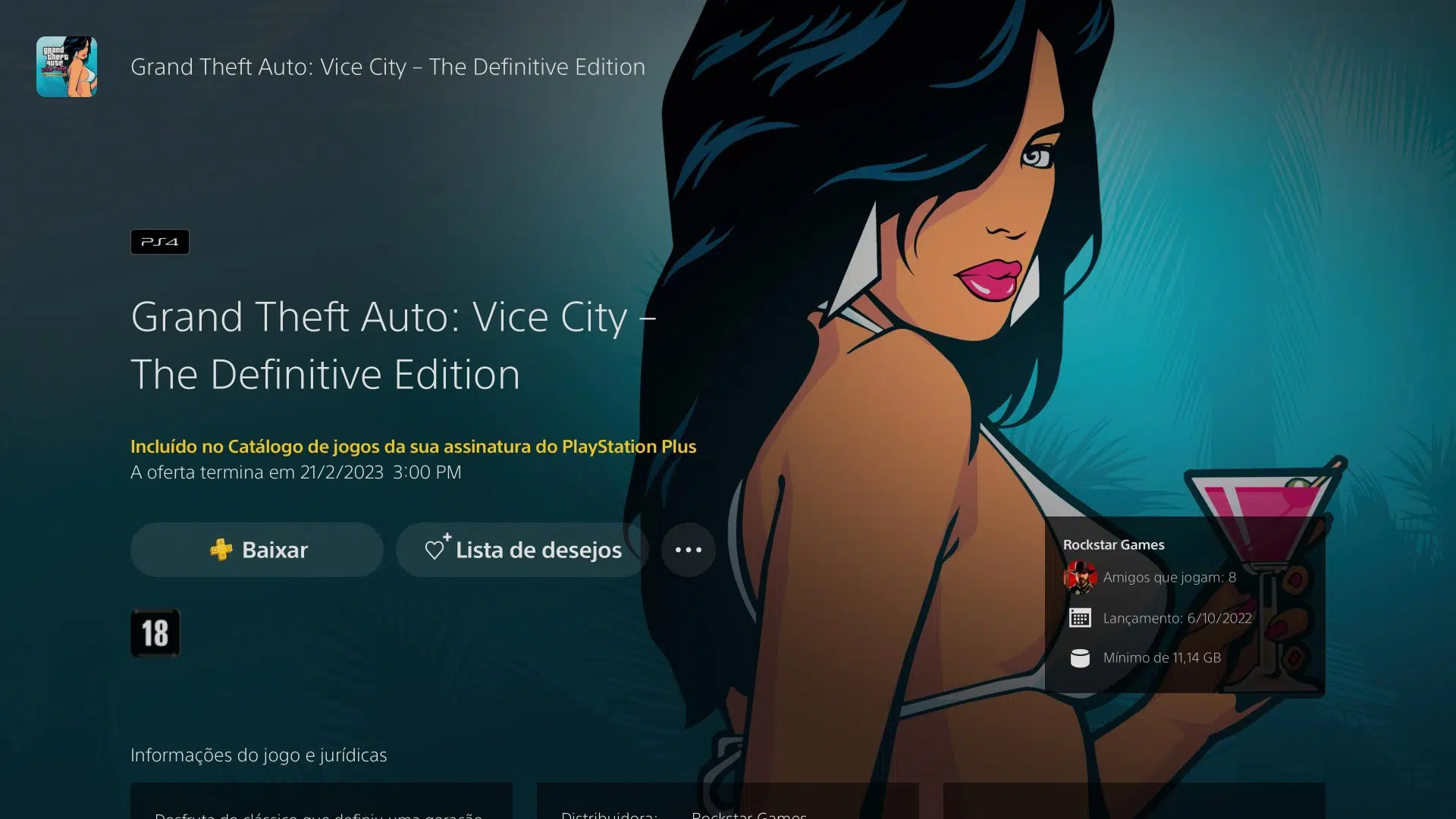 GTA Vice City saindo do PS Plus