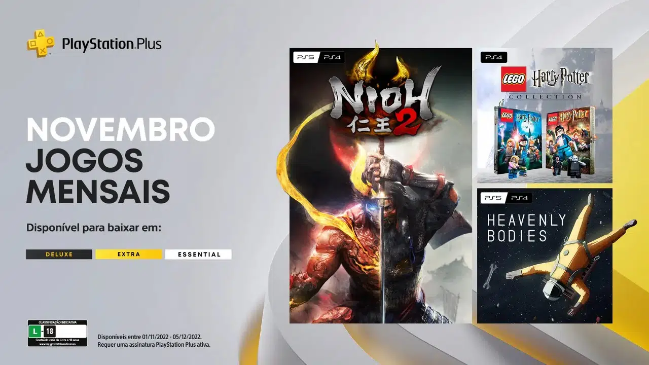 PS Plus de novembro com NiOh 2, LEGO Harry Potter Collection e Heavenly Bodies