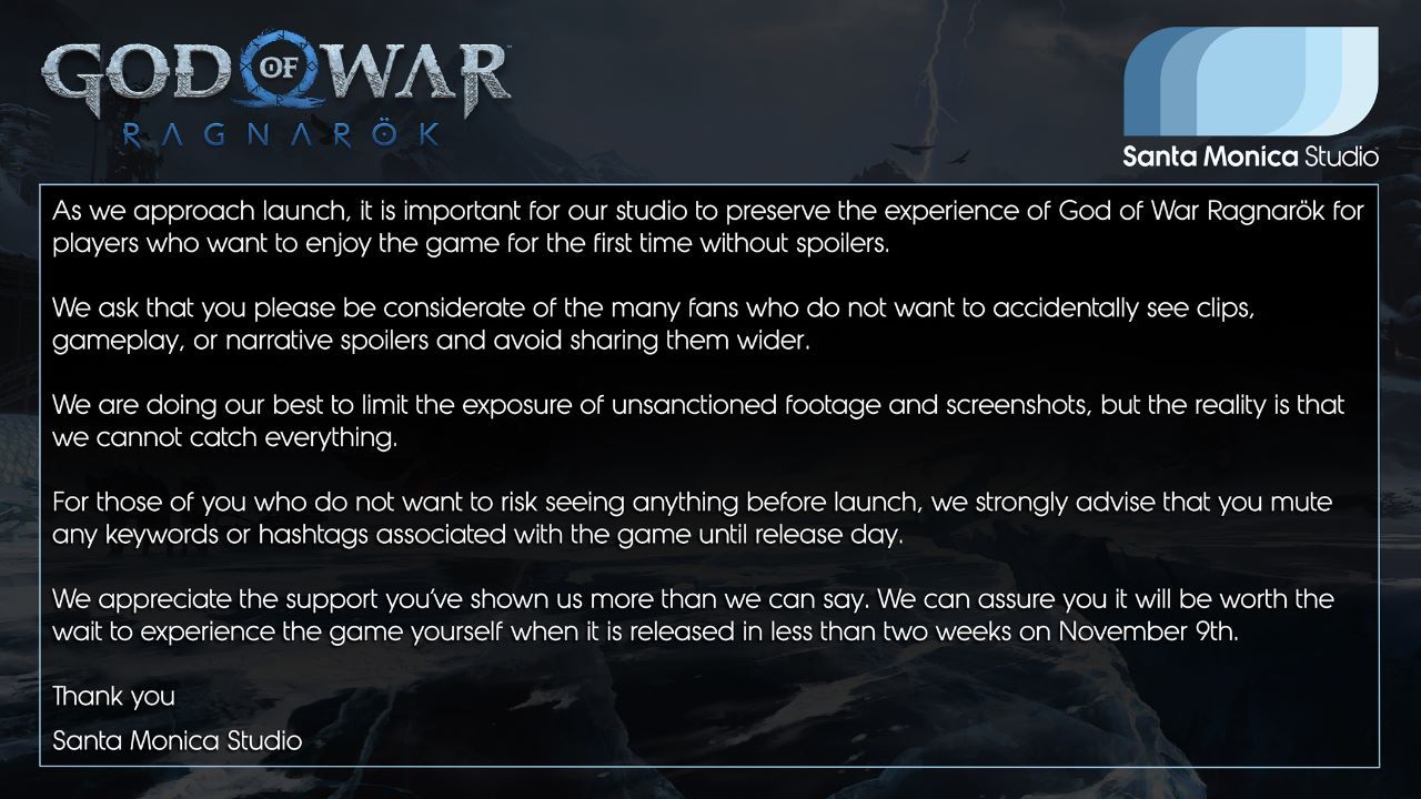 God of War Ragnarok: estúdio pede cuidado com spoilers após