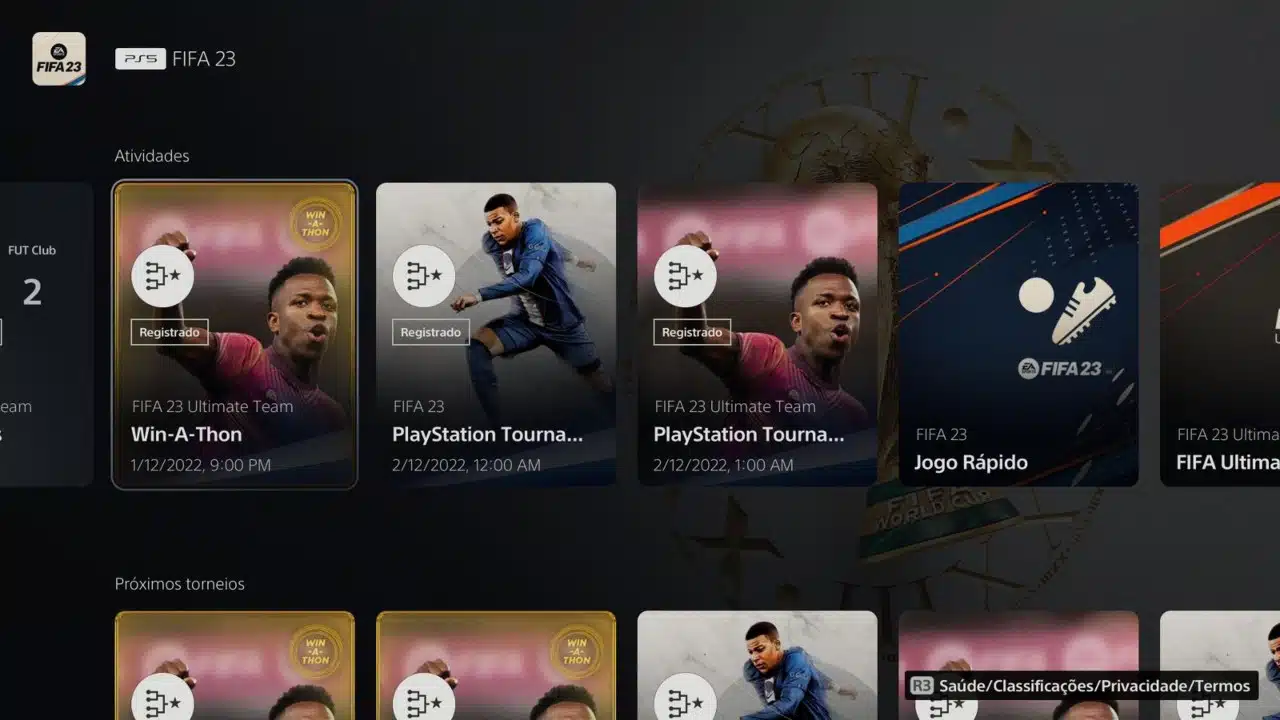 interface dos playstation tournaments