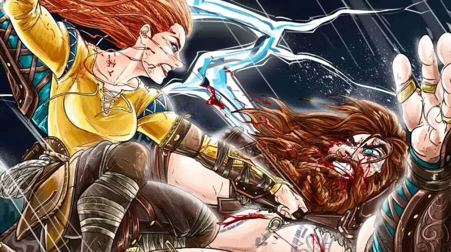 God of War Ragnarok: fã cria bela arte da luta entre Faye e Thor
