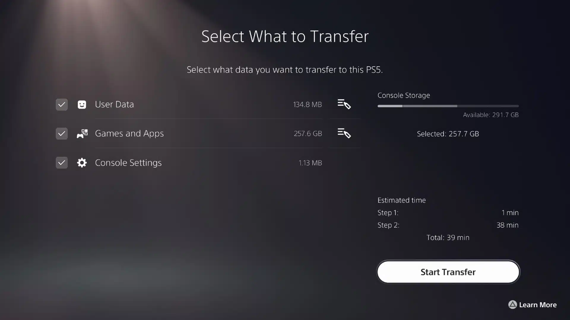 transferir dados PS5