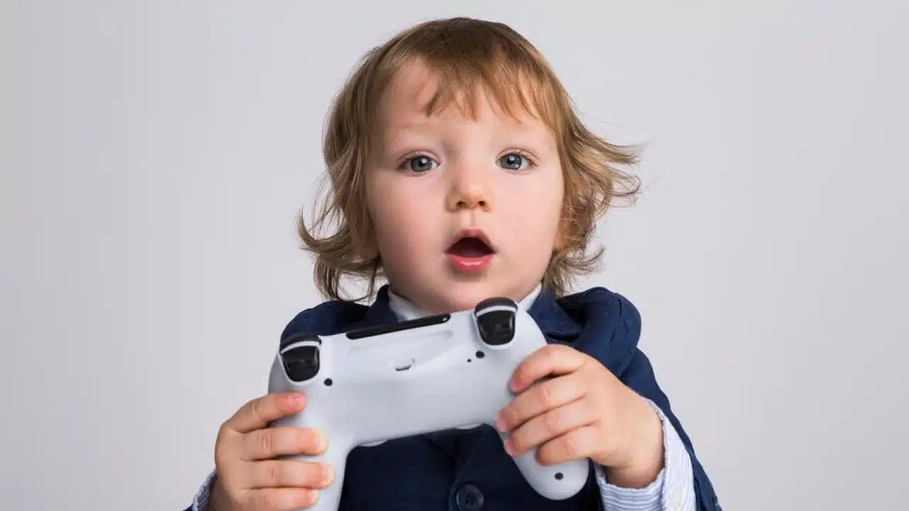 DualSense na mão de uma criança gamer