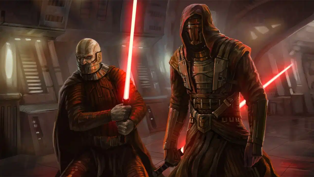 star wars Remake de Knights of the Old Republic Star Wars KOTOR - dois guerreiros com sabres vermelhos 