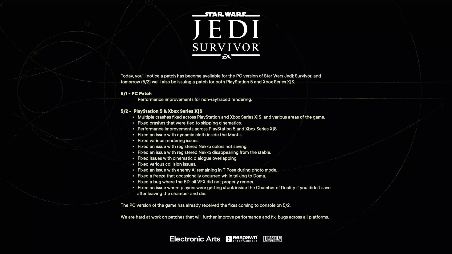 Star Wars JEDI Survivor patch pro PS5