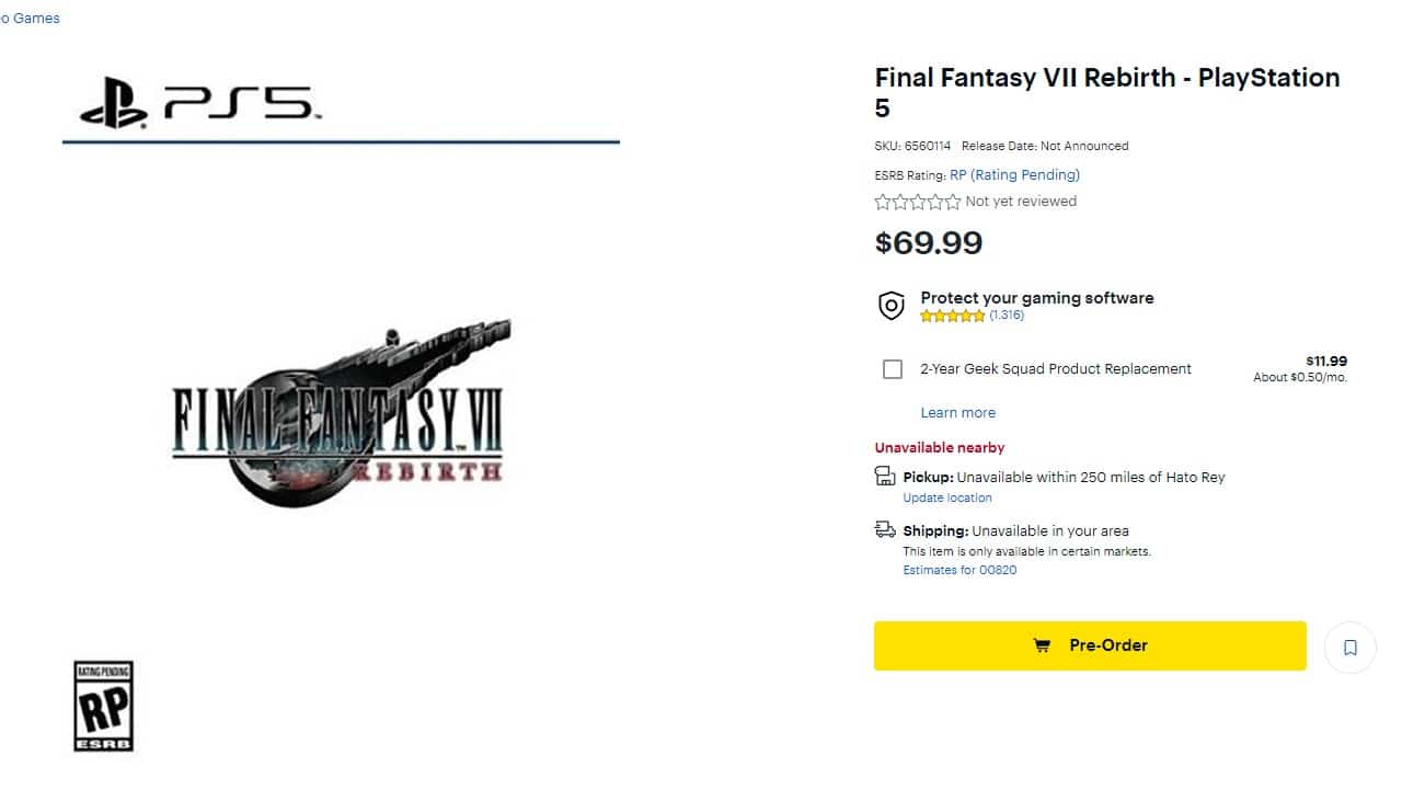 Site norte-americano dá início à pré-venda de Final Fantasy VII Rebirth 1 Final Fantasy VII rebirth pré-venda