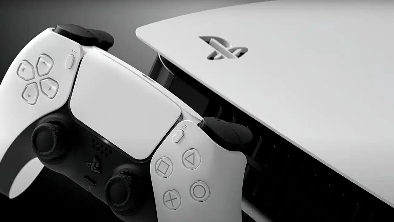 ps5 e o DualSense sendo exibidos em propaganda da Sony