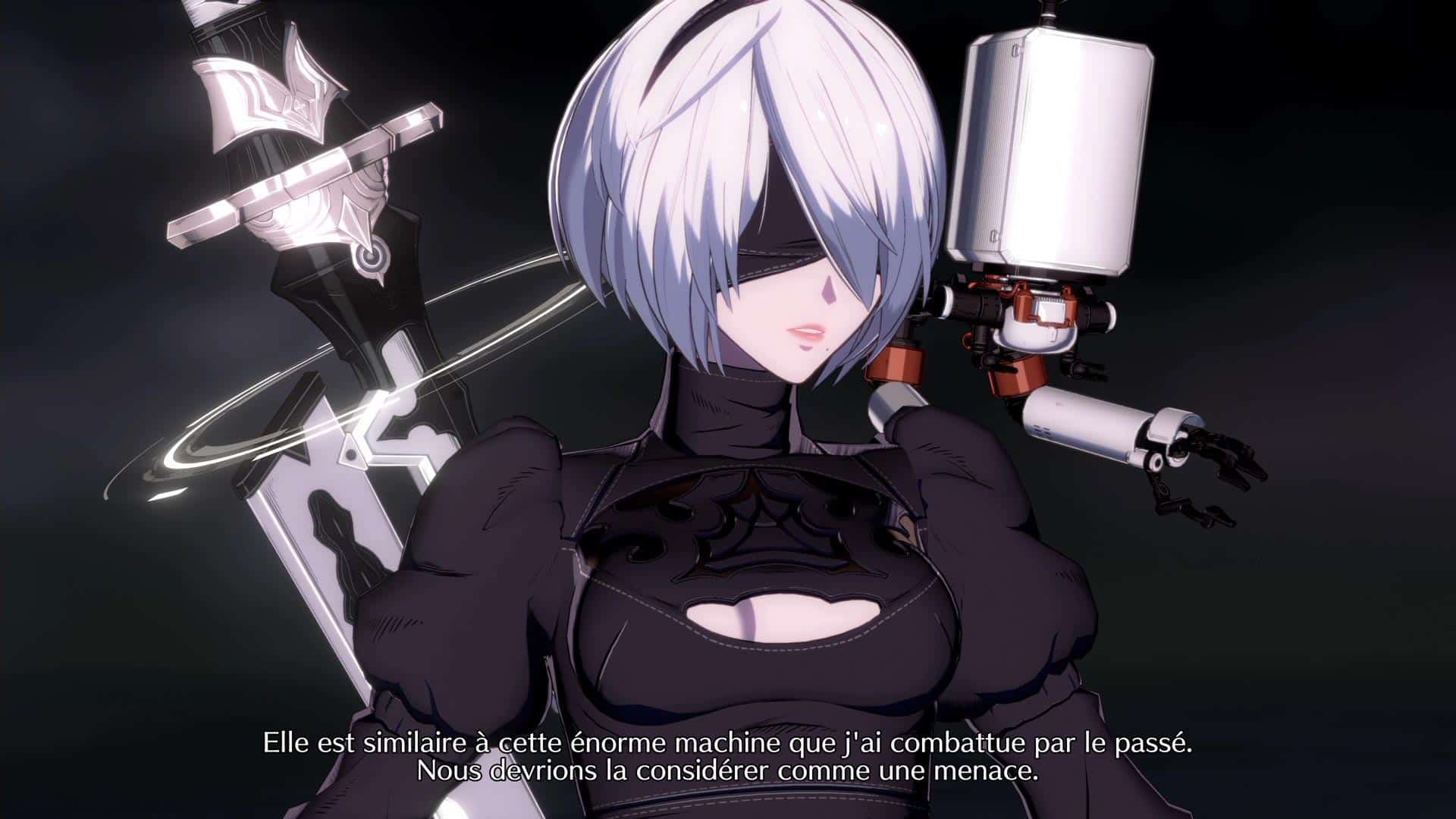 2B em Granblue Fantasy Versus Rising - personagem da franquia NiER aparece em novo conteúdo com sua máscara e os cabelos prateados.