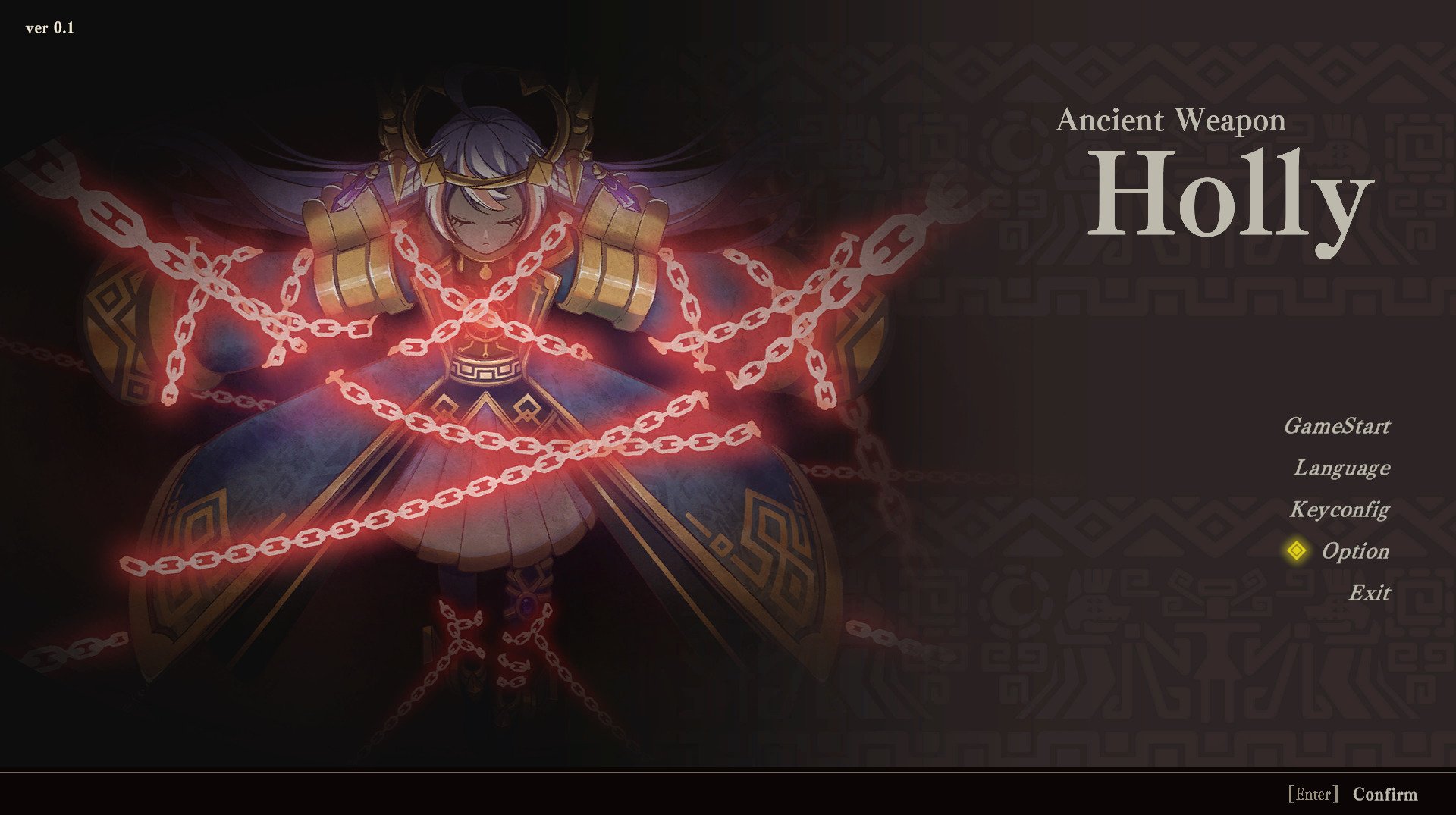 Roguelike de ação, Ancient Weapon Holly tem data para estrear no PS4 1 Menu de Ancient Weapon Holly com um personagem e a lista de opções