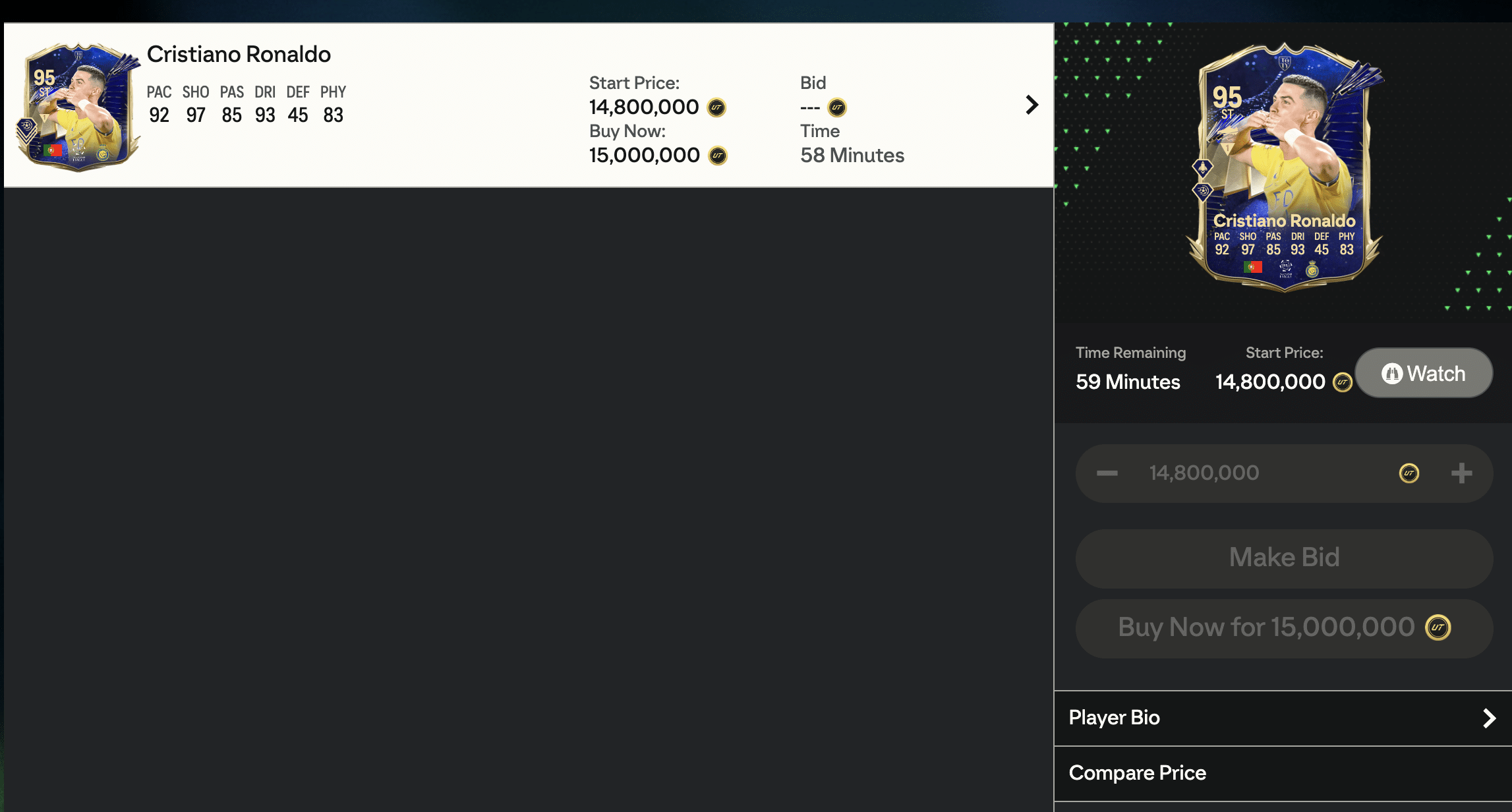 Cena rara: Cristiano Ronaldo TOTY no mercado de FC 24