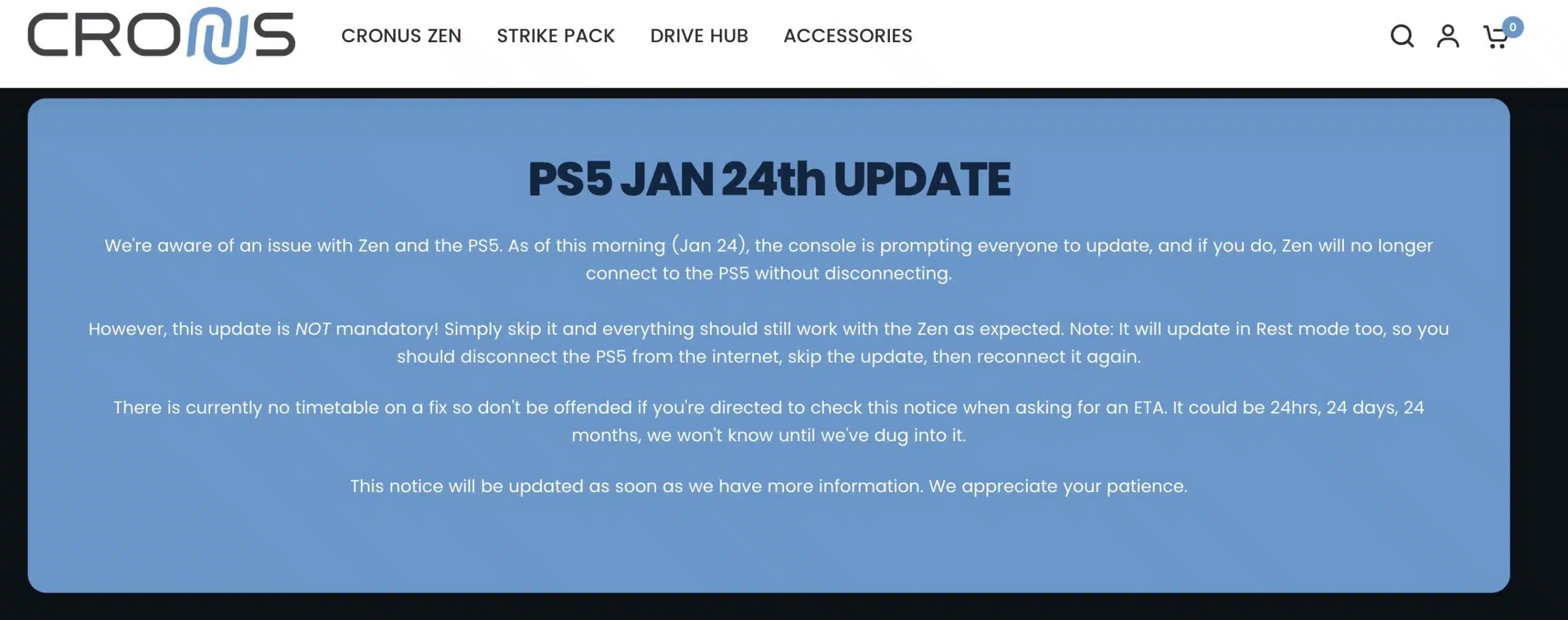 Cronus emite aviso de funcionamento após atualização do PS5 bloquear o dispositivo