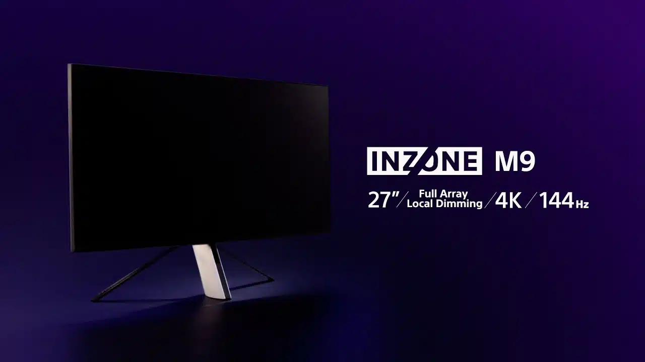 imagem do monitor gamer preto Inzone M9 ao lado de uma descrição