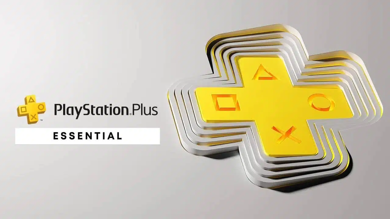 Imagem do PS Plus Essential de fevereiro com o logo amarelo do PS Plus do lado direito.