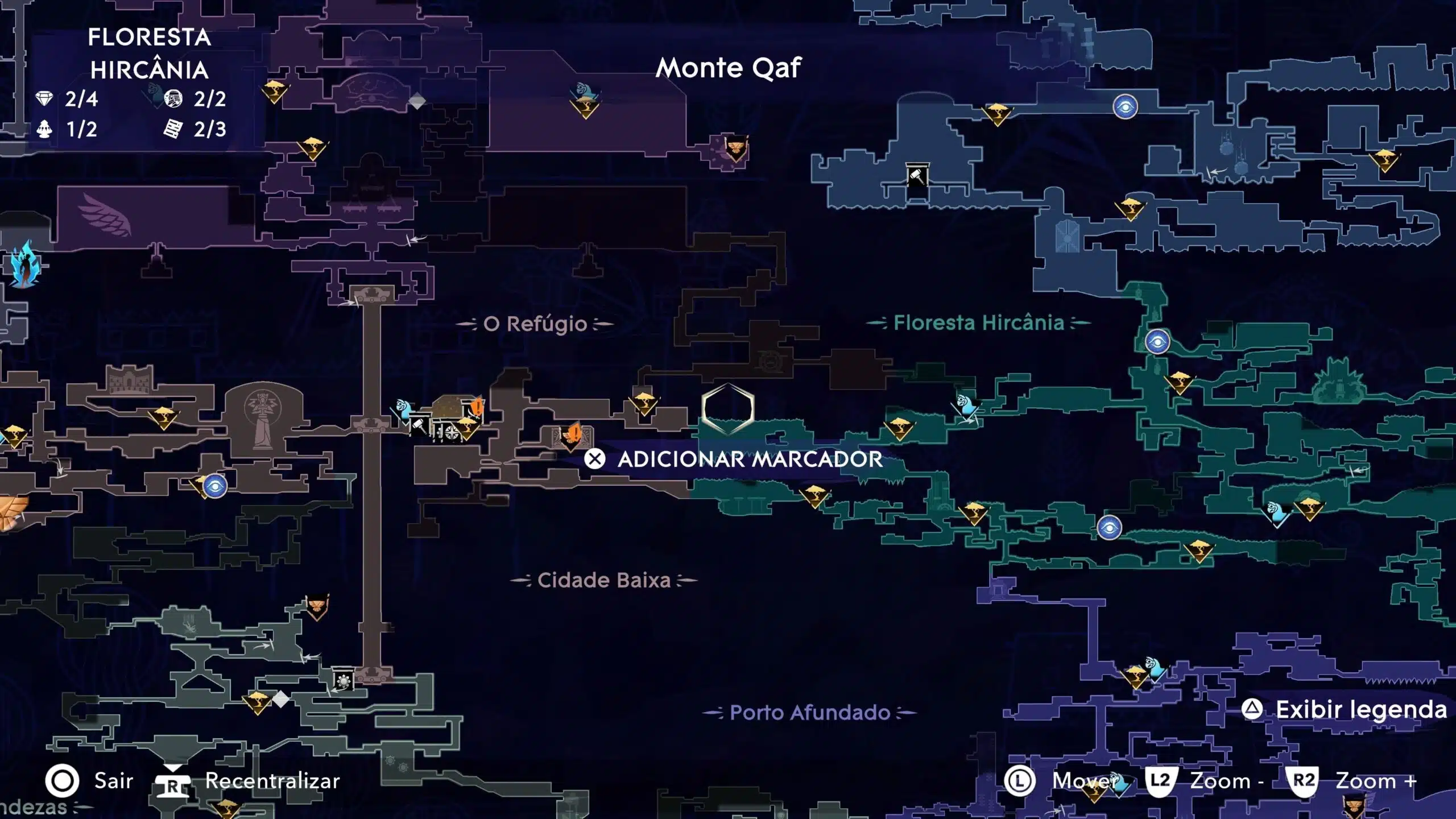 Prince of Persia mapa cheio de localizações marcadas após a exploração e com diversas áreas de interesse em destaque