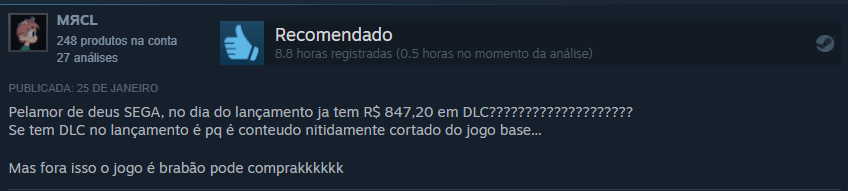 Jogadores amam Like a Dragon: Infinite Wealth, mas criticam “DLCs McDonald's” 3 Steam Like a Dragon infinite wealth - comentários na Steam