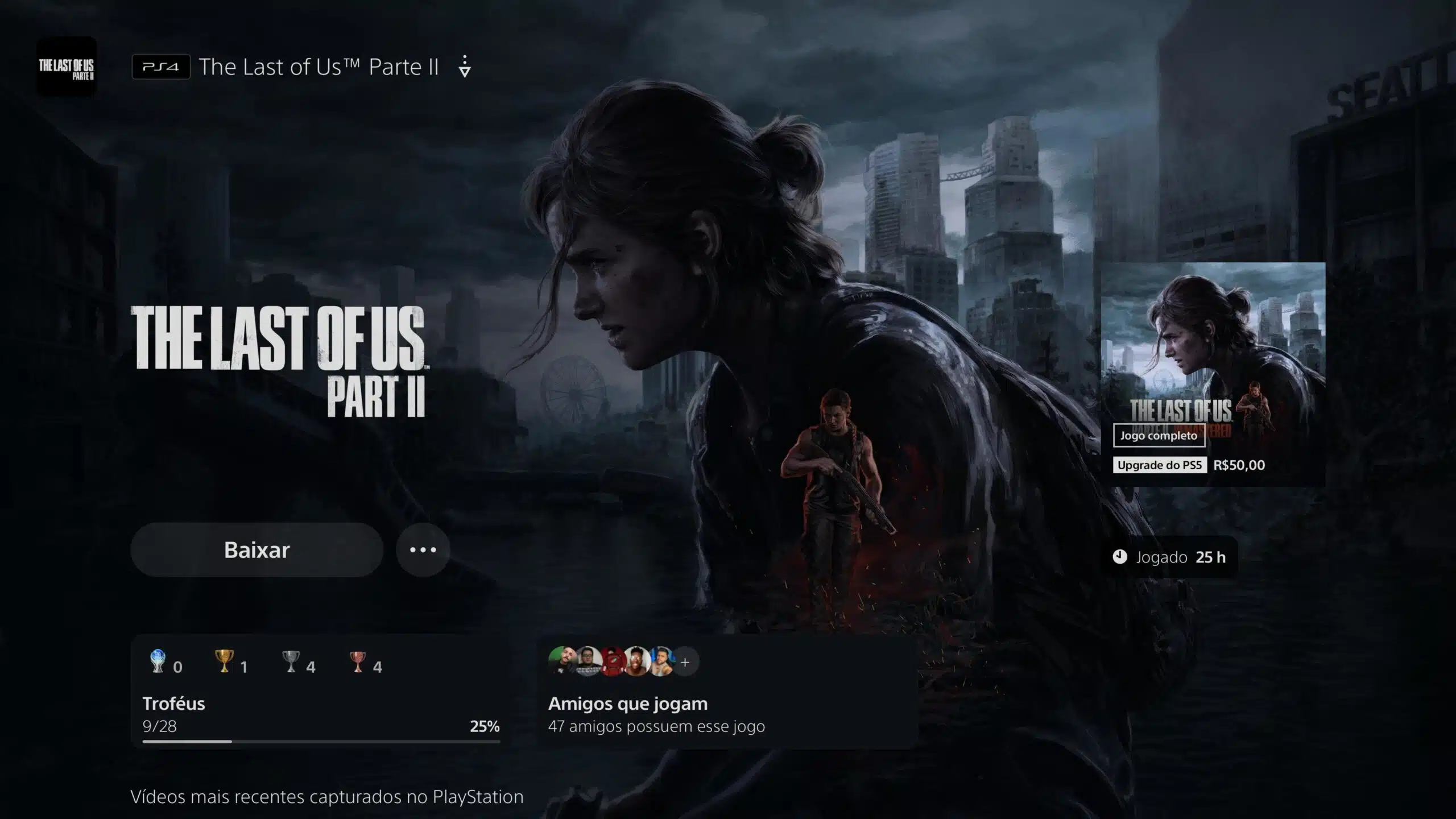Upgrade de The Last of Us Part 2 para PS5 - página de The Last of Us Part II Remastered na PS Store com Ellie e Abby na capa