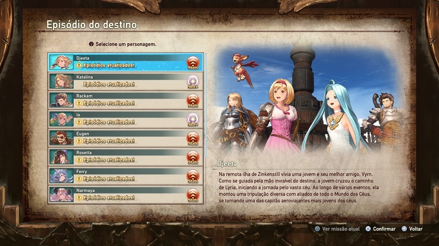Captura das Missões do Destino, que contam a história dos personagens.