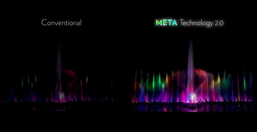 Imagem simula um comparativo de cores entre TV OLED tradicional e TV com a META 2.0.