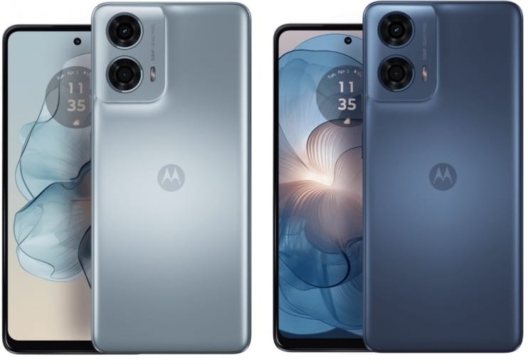 Moto G24 Power em suas duas opções de cores azuladas.
