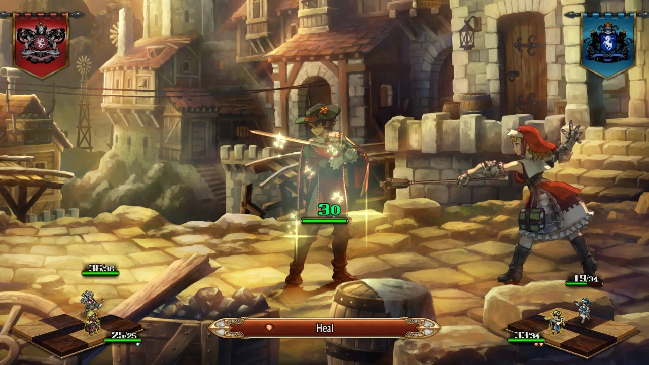 Unicorn Overlord: detalhes de personagens, classes e sistema de combate 2 um homem com uma espada e uma menina com boina vermelha lutando em um castelo medieval