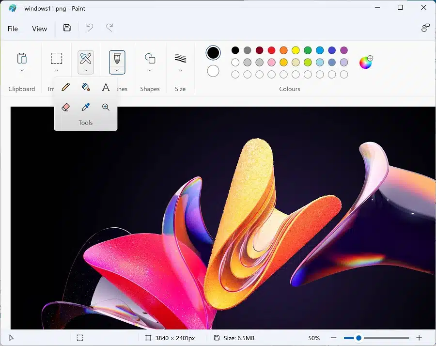 Captura de tela do MS Paint, reformulado para o Windows 11.