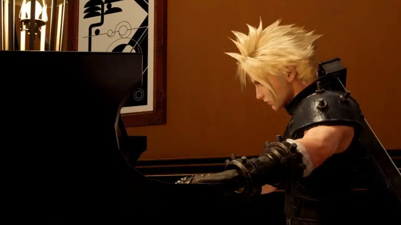 Cloud no piano em Final Fantasy VII Rebirth