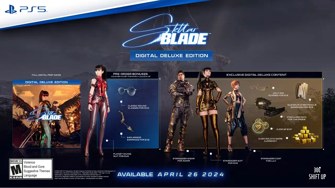 Stellar Blade Edição Deluxe mostrando todos os bônus da compra
