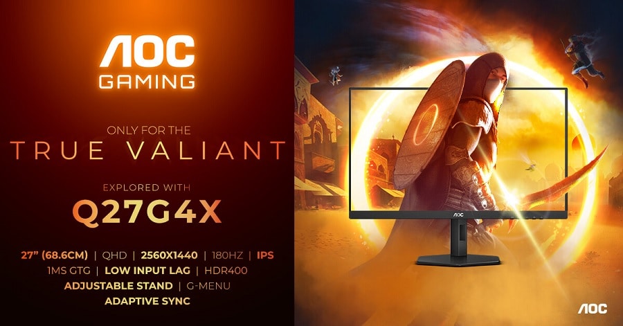 AOC lança AGON Q27G4X, monitor gamer QuadHD de 180Hz 1 Imagem ressalta características do novo monitor da AOC.