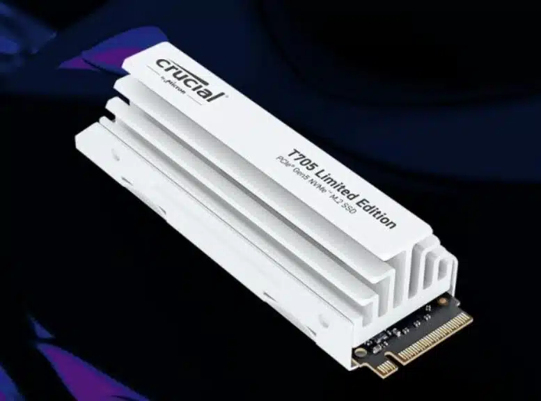 Foto do novo SSD T705 edição limitada com heatsink branco.
