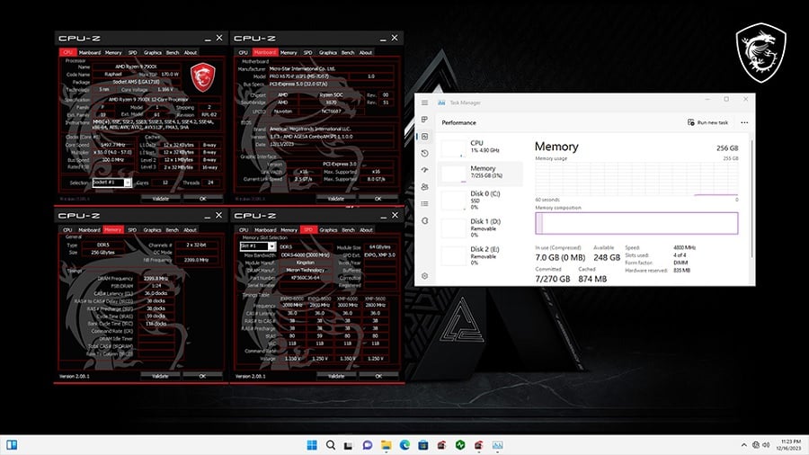 Placas Intel da MSI recebem BIOS para suporte a 256 GB de RAM 1 Captura de tela mostrando sistema com placa da MSI usando 256GB de RAM.