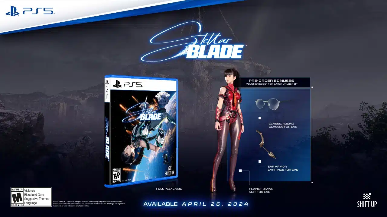 pré-venda de Stellar Blade - capa do jogo físico e itens bonus