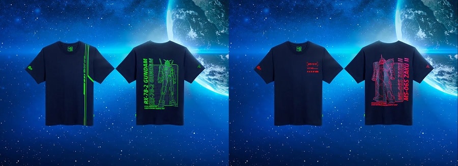 Razer lança coleção de produtos Gundam, incluindo cadeira Iskur X 2 Imagem das camisetas da Razer da coleção Gundam.