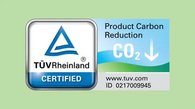 Imagem do certificado emitido pela TÜV Rheinland para redução da emissão de dióxido de carbono.