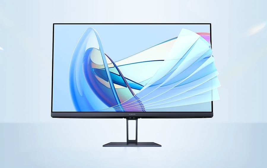 Novo monitor de entrada da Xiaomi tem display Full HD a 100Hz 2 Imagem do A24i tirada bem de frente, com efeitos abstratos na tela.