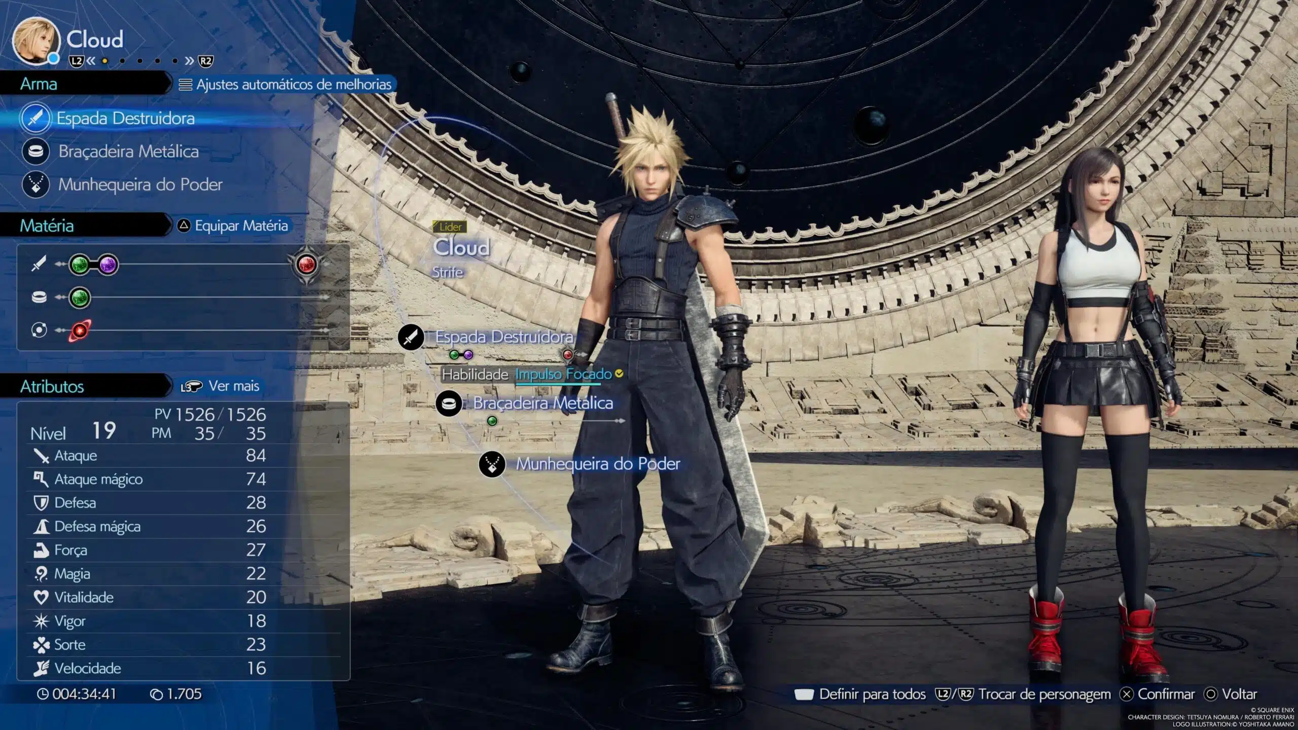 Cloud e seus equipamentos em Final Fantasy VII Rebirth