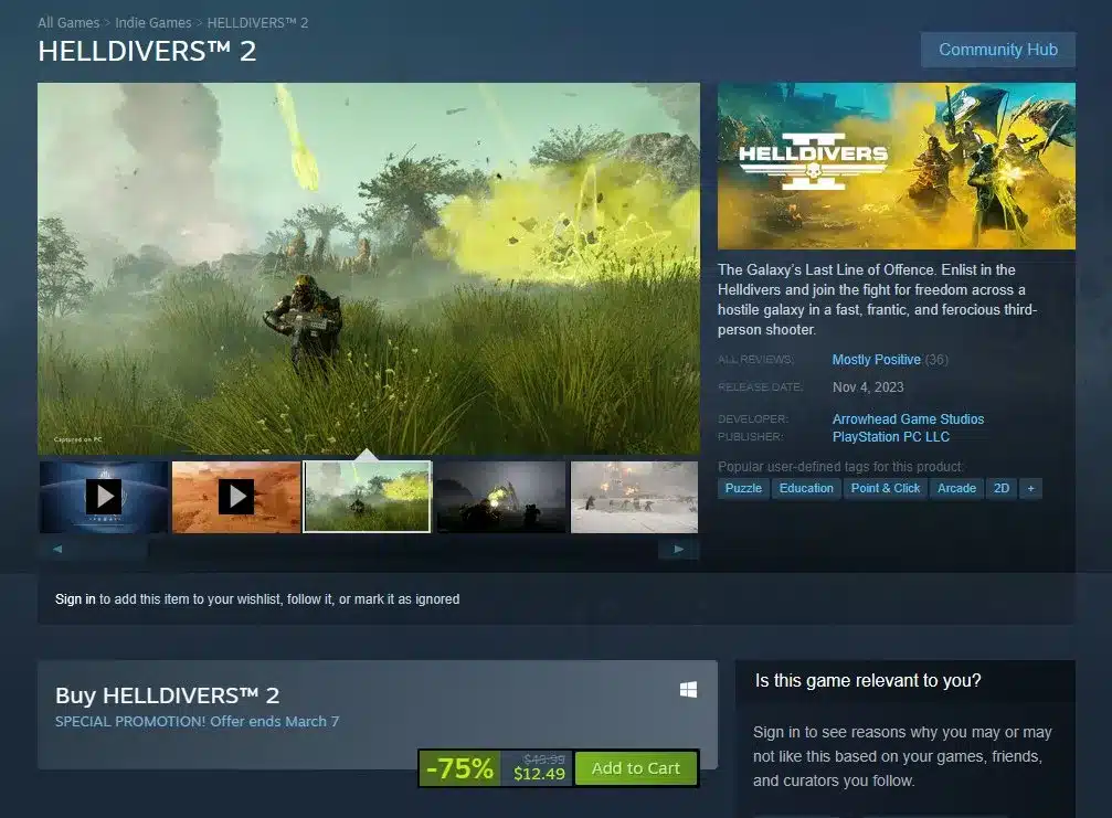 Helldivers 2 na Steam