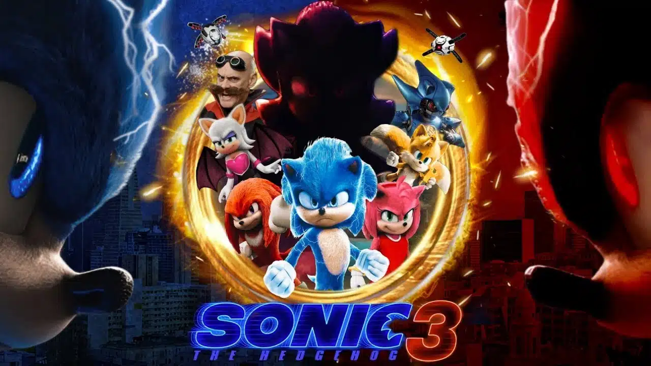 Pôster do filme Sonic the Hedgehog 3 mostrando Shadow e Sonic.