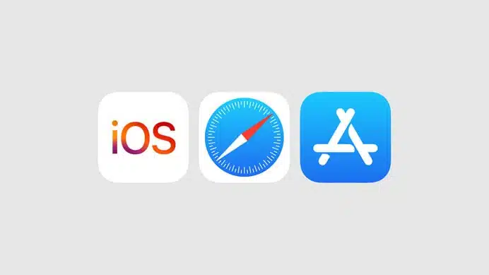 Imagem de divulgação da nova versão do iOS, mostrando os ícones do sistema, do Safari e da App Store.
