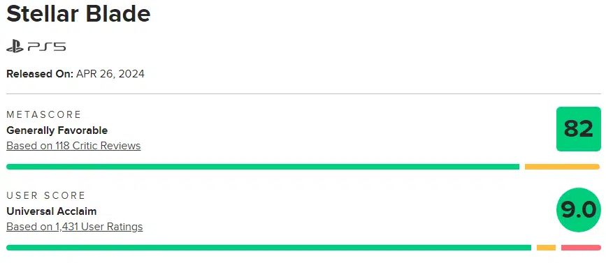 Stellar Blade no Metacritic