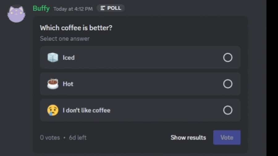 Discord recebe suporte para enquetes de amigos e canais 1 Captura de tela mostra enquete no Discord.