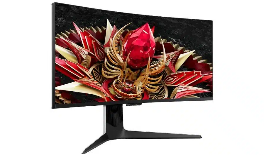 Novo monitor da TCL visto de frente, levemento angulado.