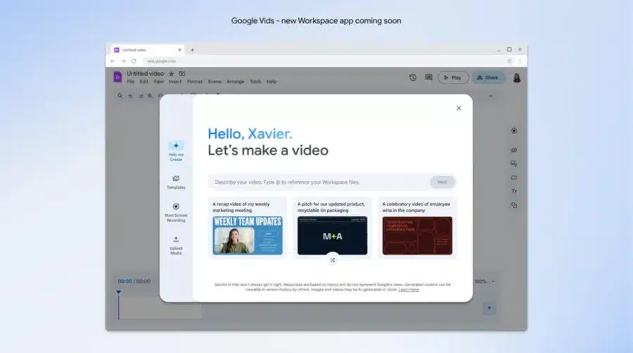 Google Vids é ferramenta de criação de vídeos com IA no Workspace