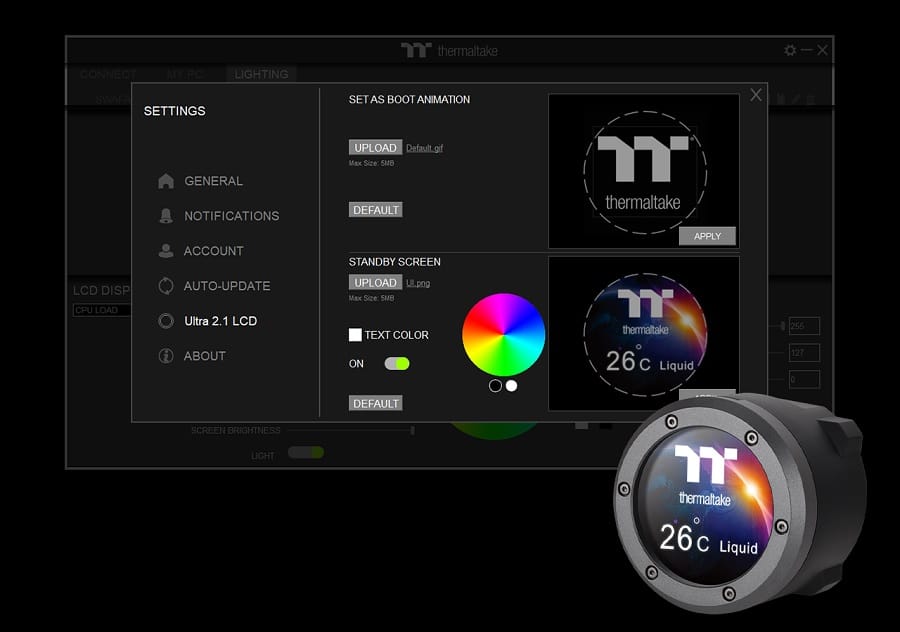 Thermaltake anuncia novo cooler AIO com tela no bloco da CPU 1 Captura mostra customização na tela do waterblock do cooler.