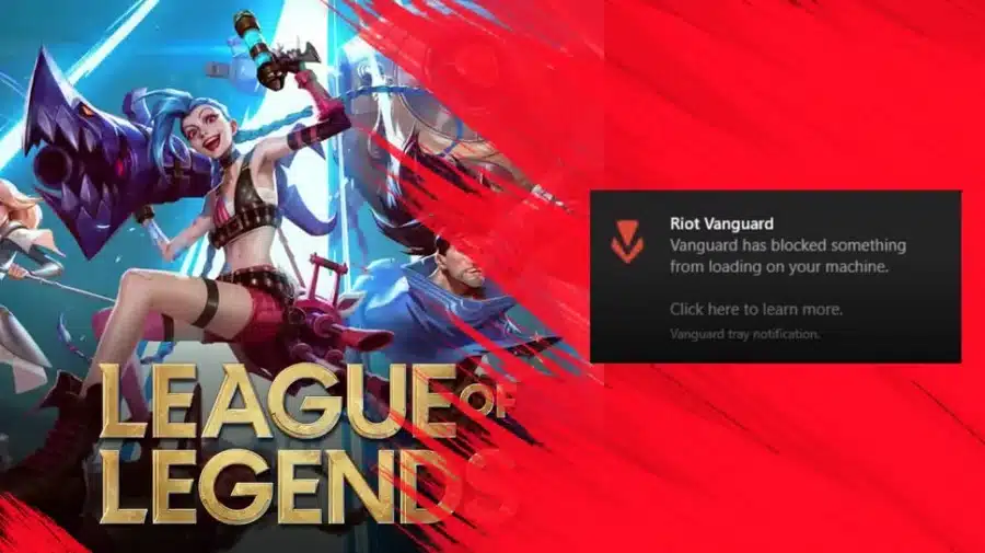 Imagem sobrepõe alerta do Vanguard em League of Legends.