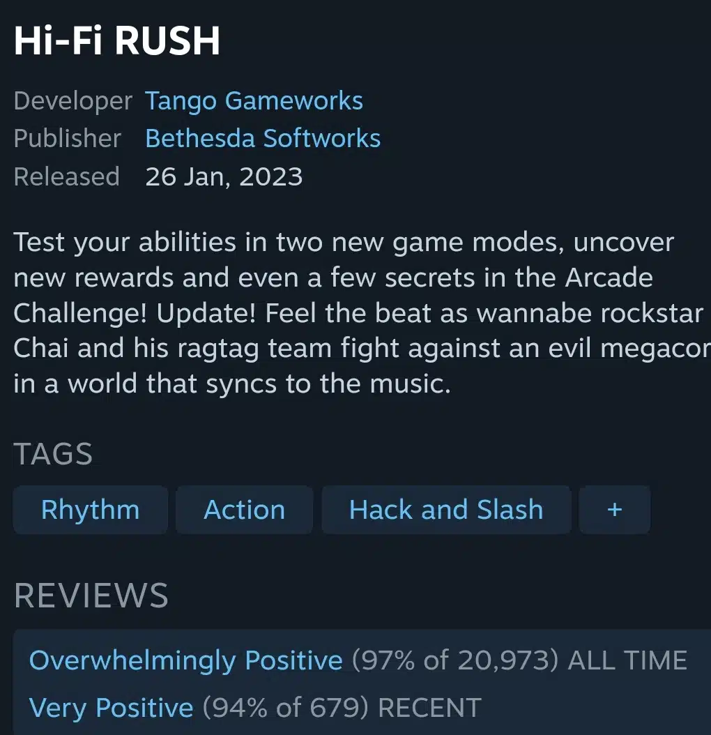 Classificação de Hi-Fi Rush review bomb reverso