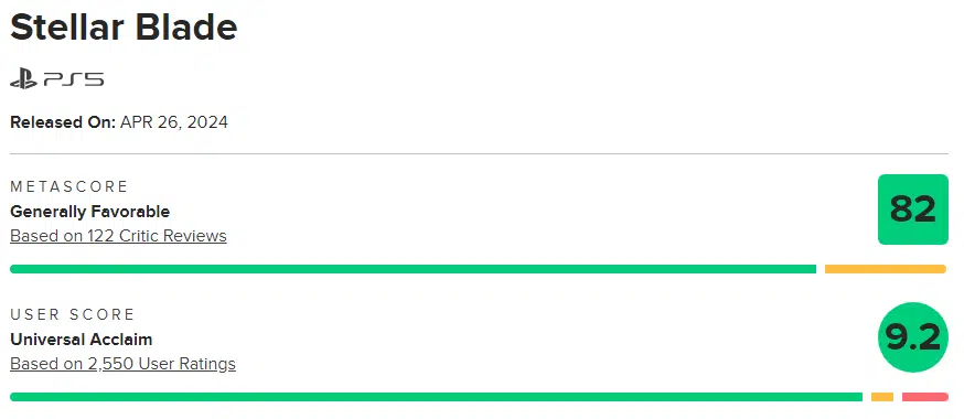 Stellar Blade no Metacritic publico