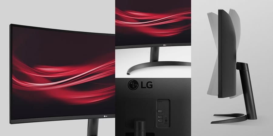 Mosaico com diversas imagens do novo monitor da LG.